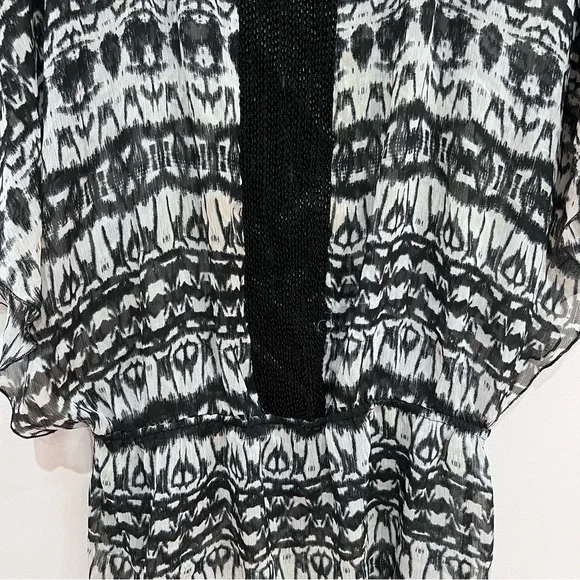 Badgley Mischka Black and White Beaded Oversized V-neck Swim Coverup Top, Small - Picture 3 of 11